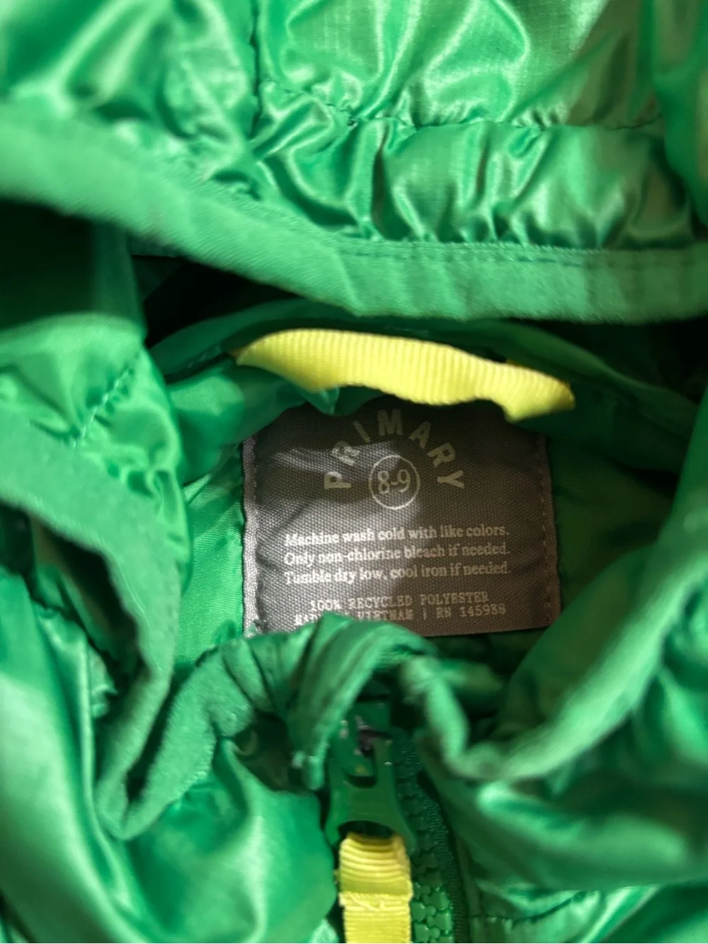 Primary Bright Green Quilted Hooded Jacket